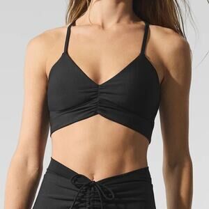 Alo Yoga Airlift Divine Bra Black Size Large Ruched Front Cropped BNWOT